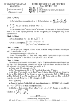đề thi hsg toán 9 cấp tỉnh năm học 2019 – 2020 sở gd&đt quảng nam