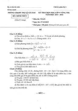 đề thi hsg toán 9 năm 2015 – 2016 phòng gd&đt thị xã giá rai – bạc liêu