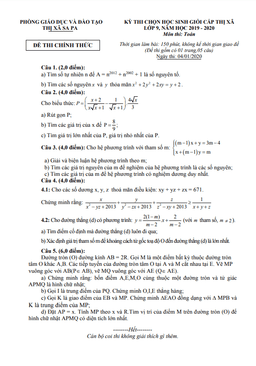đề thi hsg toán 9 năm 2019 – 2020 phòng gd&đt thị xã sa pa – lào cai