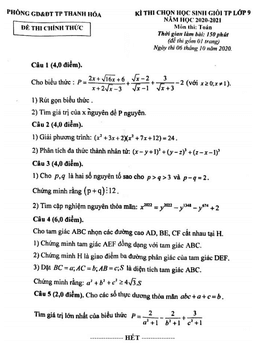 đề thi hsg toán 9 năm 2020 – 2021 phòng gd&đt thành phố thanh hóa
