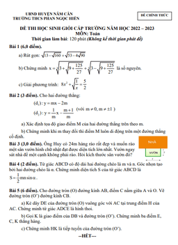 đề thi hsg toán 9 năm 2022 – 2023 trường thcs phan ngọc hiển – cà mau
