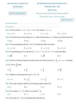 đề thi khảo sát chất lượng toán 12 năm 2020 – 2021 sở gd&đt thanh hóa