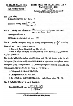 đề thi khảo sát chất lượng toán 9 năm 2020 – 2021 sở gd&đt thanh hóa