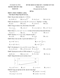 đề thi khảo sát hk1 toán 10 năm học 2017 – 2018 trường thpt đức thọ – hà tĩnh