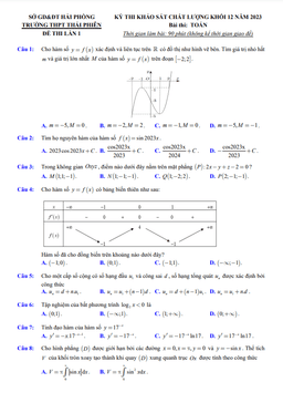 đề thi khảo sát toán 12 năm 2023 lần 1 trường thpt thái phiên – hải phòng