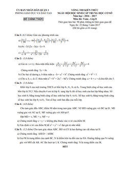 đề thi kiến thức toán 8 năm 2016 – 2017 phòng gd&đt quận 1 – tp hcm