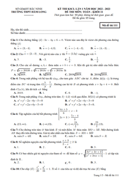 đề thi kscl lần 1 toán 11 năm 2022 – 2023 trường thpt hàm long – bắc ninh
