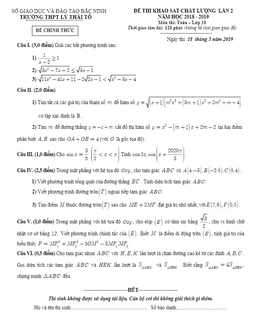 đề thi kscl toán 10 lần 2 năm 2018 – 2019 trường lý thái tổ – bắc ninh