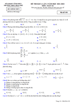 đề thi kscl toán 10 lần 2 năm 2021 – 2022 trường thpt trần phú – vĩnh phúc