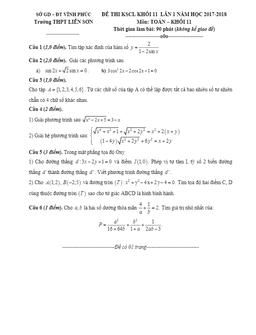 đề thi kscl toán 11 lần 1 năm học 2017 – 2018 trường thpt liễn sơn – vĩnh phúc