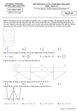 đề thi kscl toán 12 lần 2 năm 2021 – 2022 trường thpt trần phú – vĩnh phúc