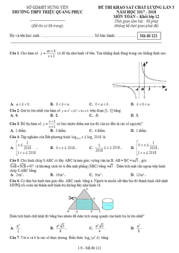 đề thi kscl toán 12 lần 3 năm 2017 – 2018 trường triệu quang phục – hưng yên