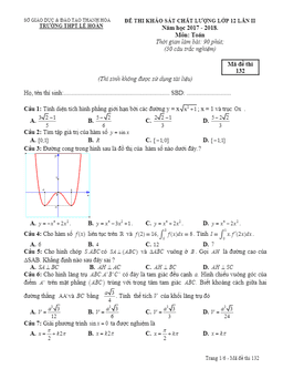 đề thi kscl toán 12 năm 2017 – 2018 trường lê hoàn – thanh hóa lần 2
