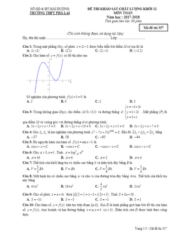 đề thi kscl toán 12 năm 2017 – 2018 trường thpt phả lại – hải dương