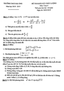 đề thi kscl toán 9 năm 2018 – 2019 trường thcs đại áng – hà nội
