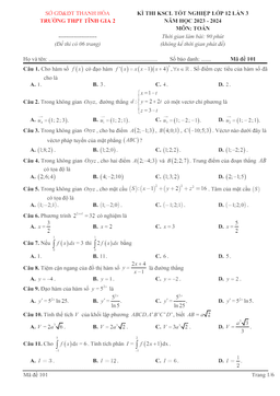 đề thi kscl toán tn thpt 2024 lần 3 trường thpt tĩnh gia 2 – thanh hóa