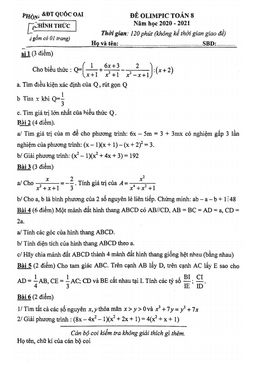 đề thi olimpic toán 8 năm 2020 – 2021 phòng gd&đt quốc oai – hà nội