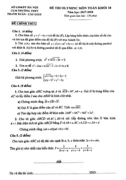 đề thi olympic toán 10 năm 2017 – 2018 cụm trường thanh xuân & cầu giấy – hà nội