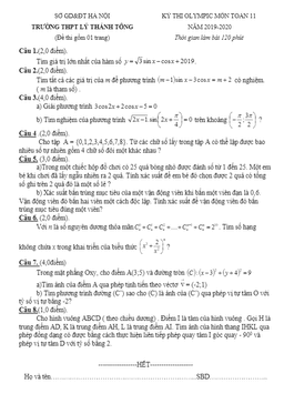 đề thi olympic toán 11 năm 2019 – 2020 trường lý thánh tông – hà nội