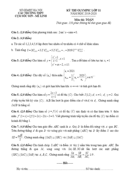 đề thi olympic toán 11 năm học 2019 – 2020 cụm sóc sơn – mê linh – hà nội