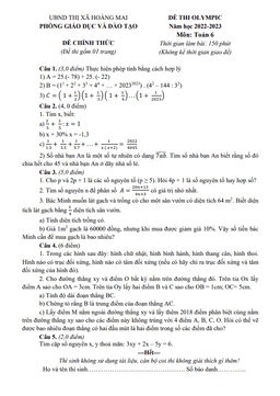 đề thi olympic toán 6 năm 2022 – 2023 phòng gd&đt hoàng mai – nghệ an