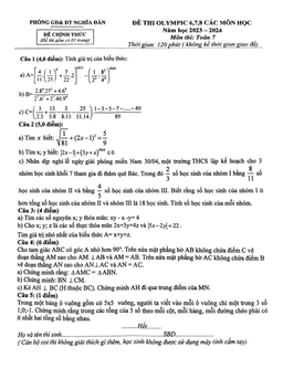 đề thi olympic toán 7 năm 2023 – 2024 phòng gd&đt nghĩa đàn – nghệ an