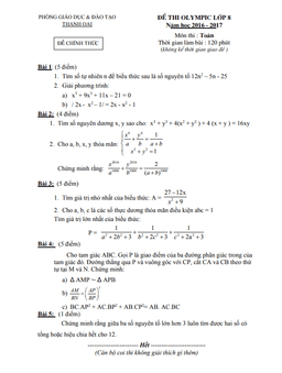 đề thi olympic toán 8 năm 2016 – 2017 phòng gd&đt thanh oai – hà nội