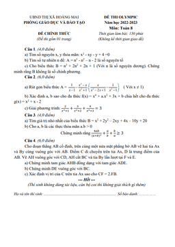 đề thi olympic toán 8 năm 2022 – 2023 phòng gd&đt hoàng mai – nghệ an