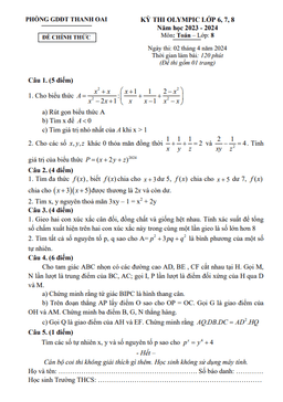 đề thi olympic toán 8 năm 2023 – 2024 phòng gd&đt thanh oai – hà nội