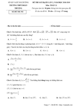 đề thi sát hạch lần 2 toán 11 năm 2018 – 2019 trường đoàn thượng – hải dương