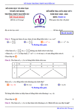 đề thi tham khảo giữa hki toán 12 năm 2020 – 2021 trường thpt nguyễn du – tp hcm