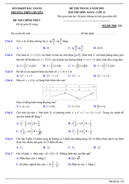 đề thi tháng 4 năm 2021 môn toán 12 trường thpt chuyên bắc giang