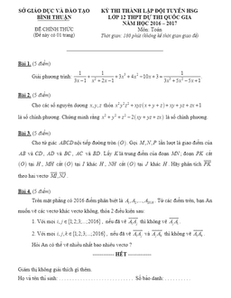đề thi thành lập đội tuyển hsg toán 12 dự thi quốc gia năm học 2016 – 2017 sở gd và đt bình thuận