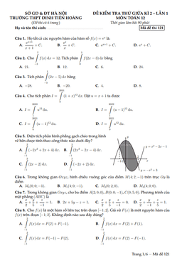 đề thi thử giữa kì 2 toán 12 năm 2023 – 2024 trường thpt đinh tiên hoàng – hà nội