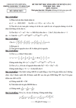 đề thi thử hsg lần 2 toán 8 năm 2022 – 2023 phòng gd&đt hiệp hòa – bắc giang