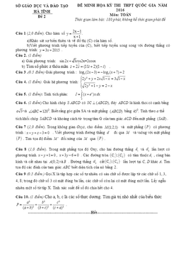 đề thi thử số 2 thpt quốc gia 2016 lý tự trọng – hà tĩnh