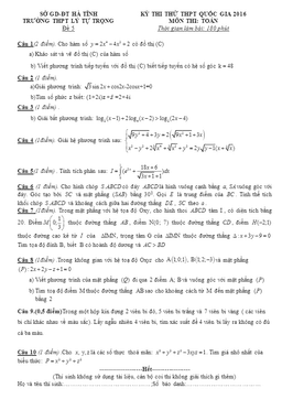 đề thi thử số 5 thpt quốc gia 2016 lý tự trọng – hà tĩnh