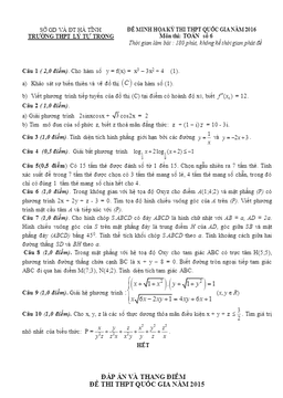 đề thi thử số 6 thpt quốc gia 2016 lý tự trọng – hà tĩnh