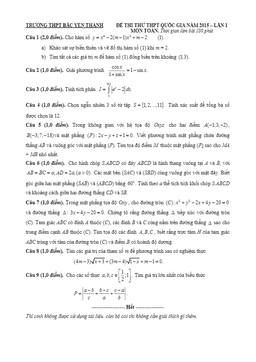 đề thi thử thpt quốc gia 2015 môn toán trường bắc yên thành lần 1