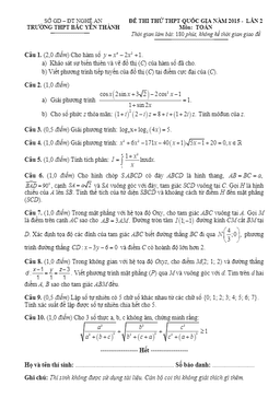 đề thi thử thpt quốc gia 2015 môn toán trường bắc yên thành – nghệ an lần 2