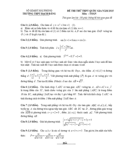 đề thi thử thpt quốc gia 2015 môn toán trường bạch đằng – hải phòng
