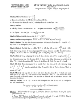 đề thi thử thpt quốc gia 2015 môn toán trường chuyên đại học vinh lần 2
