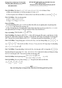 đề thi thử thpt quốc gia 2015 môn toán trường chuyên lý tự trọng – cần thơ lần 3