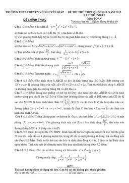 đề thi thử thpt quốc gia 2015 môn toán trường chuyên võ nguyên giáp lần 1