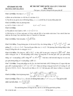 đề thi thử thpt quốc gia 2015 môn toán trường đa phúc – hà nội lần 2