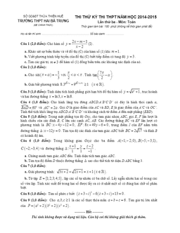 đề thi thử thpt quốc gia 2015 môn toán trường hai bà trưng – huế lần 3