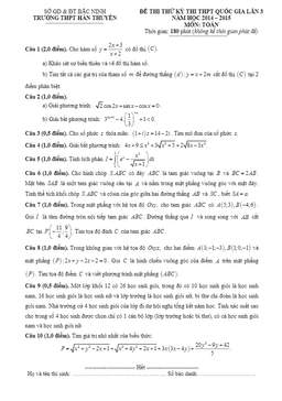 đề thi thử thpt quốc gia 2015 môn toán trường hàn thuyên – bắc ninh lần 3