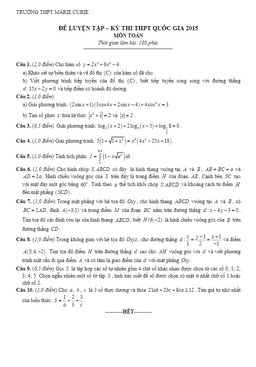 đề thi thử thpt quốc gia 2015 môn toán trường marie curie