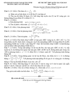 đề thi thử thpt quốc gia 2015 môn toán trường nguyễn bình – quảng ninh