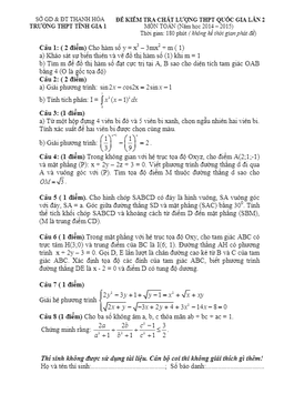 đề thi thử thpt quốc gia 2015 môn toán trường tĩnh gia 1 – thanh hóa lần 2